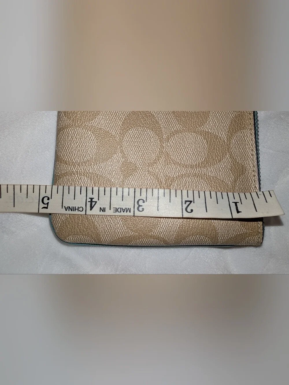 Large Corner Zip Wristlet Signature Canvas Khaki Blue VGC